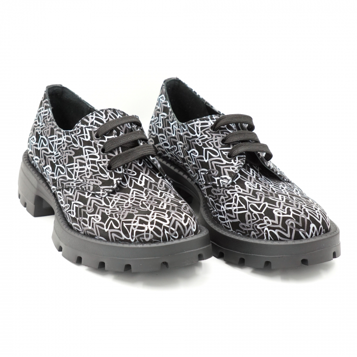 Pantofi dama casual din piele naturala cu imprimeu gri cu alb cu varf rotund si talpa 4 cm 55320-2-24 [3]
