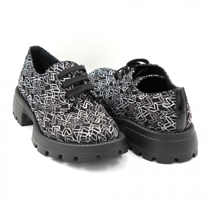 Pantofi dama casual din piele naturala cu imprimeu gri cu alb cu varf rotund si talpa 4 cm 55320-2-24 [4]