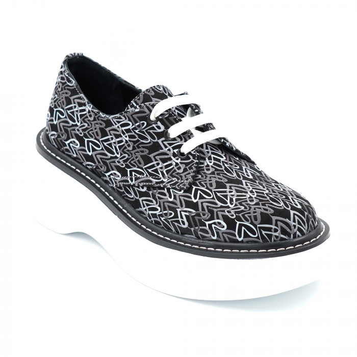 Pantofi dama casual din piele naturala cu imprimeu gri cu alb cu varf rotund si talpa inalta 6 cm 55320-24 [2]