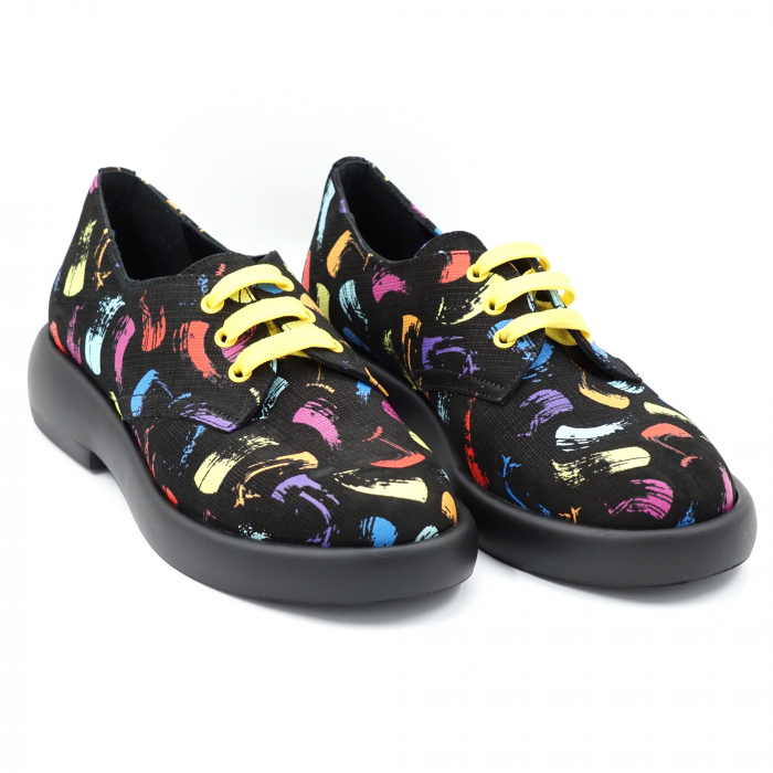 Pantofi dama casual din piele naturala cu imprimeu multicolorcu varf rotund si talpa joasa 3 cm  55320-3-24 [3]