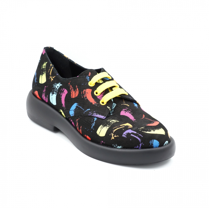 Pantofi dama casual din piele naturala cu imprimeu multicolorcu varf rotund si talpa joasa 3 cm  55320-3-24 [2]