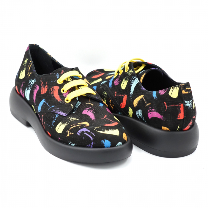 Pantofi dama casual din piele naturala cu imprimeu multicolorcu varf rotund si talpa joasa 3 cm  55320-3-24 [4]