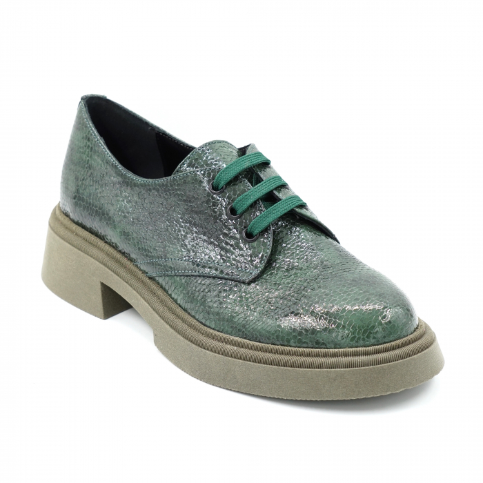 Pantofi dama casual loafers din piele naturala croco lacuit verde menta cu varf rotund si talpa 3 cm 55320-4-24 [2]