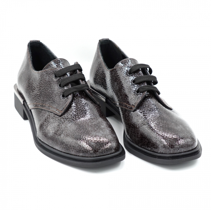 Pantofi dama casual din piele naturala lacuita croco gri marmorat cu varf rotund si talpa joasa 2 cm 55320-5-24 [3]