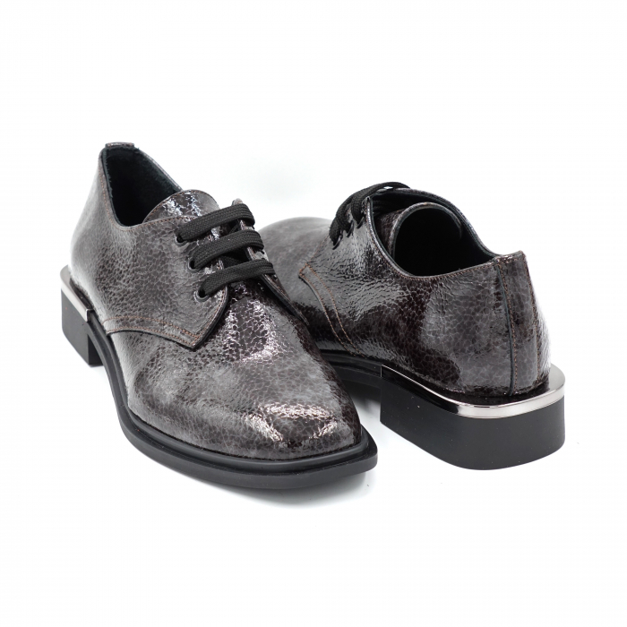 Pantofi dama casual din piele naturala lacuita croco gri marmorat cu varf rotund si talpa joasa 2 cm 55320-5-24 [4]