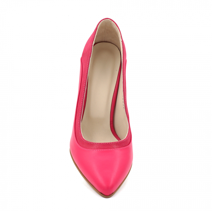Pantofi dama din piele naturala fucsia cu varf ascutit stileto si toc inalt gros imbracat 9 cm 56020-1-24 [5]