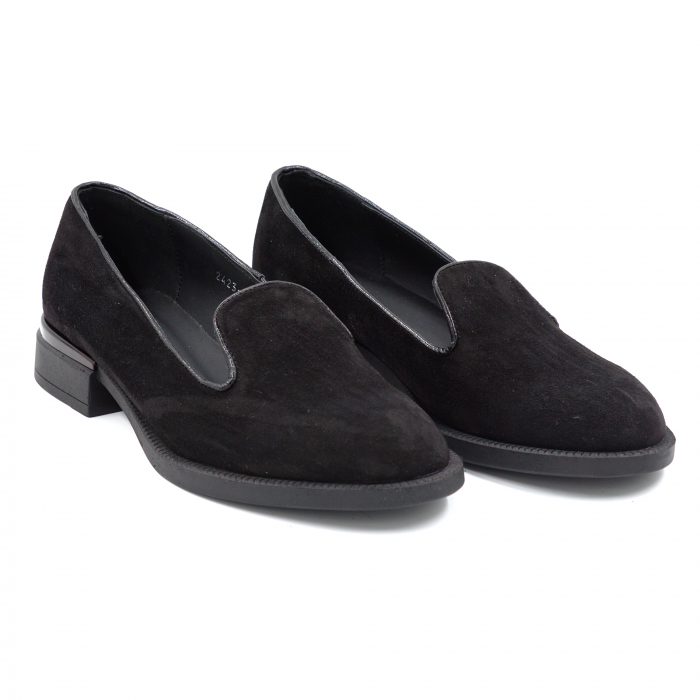 Pantofi dama casual loafers din piele naturala intoarsa neagra cu varf rotund si talpa joasa 2 cm 57617-24 [3]