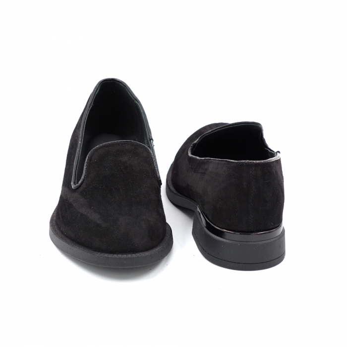 Pantofi dama casual loafers din piele naturala intoarsa neagra cu varf rotund si talpa joasa 2 cm 57617-24 [4]