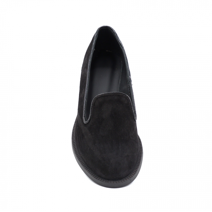 Pantofi dama casual loafers din piele naturala intoarsa neagra cu varf rotund si talpa joasa 2 cm 57617-24 [6]