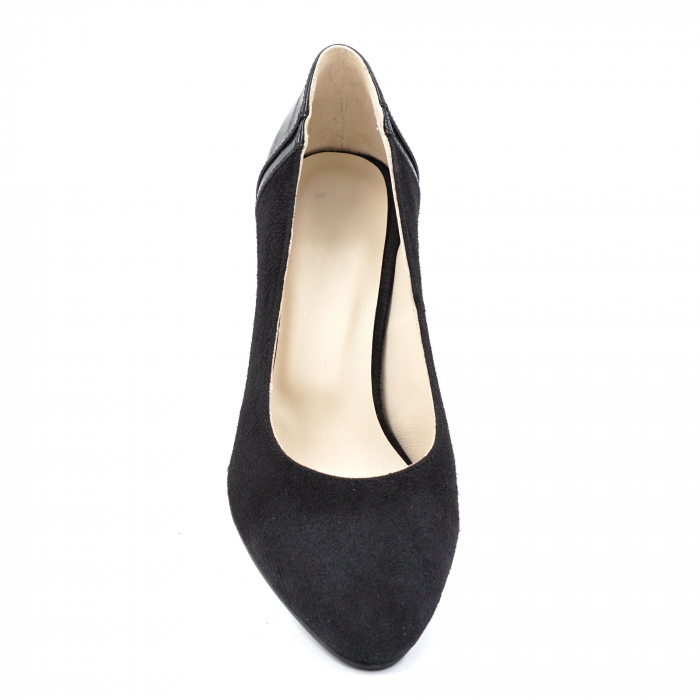 Pantofi dama din piele naturala intoarsa neagra si croco negru mat cu varf ascutit si toc mediu gros imbracat 7 cm 58119-24 [6]