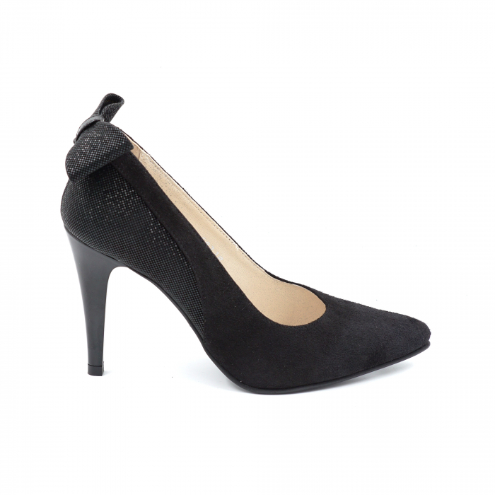 Pantofi dama din piele naturala intoarsa neagra cu varf ascutit stileto si toc inalt subtire 10 cm 58718-1-24 [3]