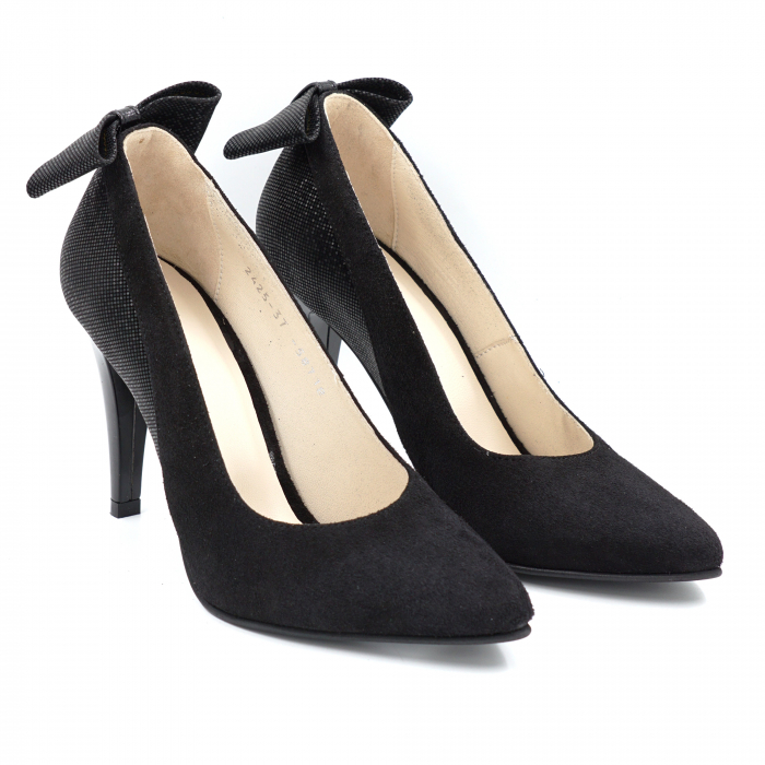 Pantofi dama din piele naturala intoarsa neagra cu varf ascutit stileto si toc inalt subtire 10 cm 58718-1-24 [5]