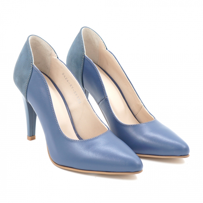 Pantofi dama din piele naturala albastra cu varf ascutit stileto si toc inalt subtire 10 cm 59320-1-24 [3]