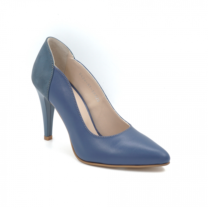 Pantofi dama din piele naturala albastra cu varf ascutit stileto si toc inalt subtire 10 cm 59320-1-24 [4]