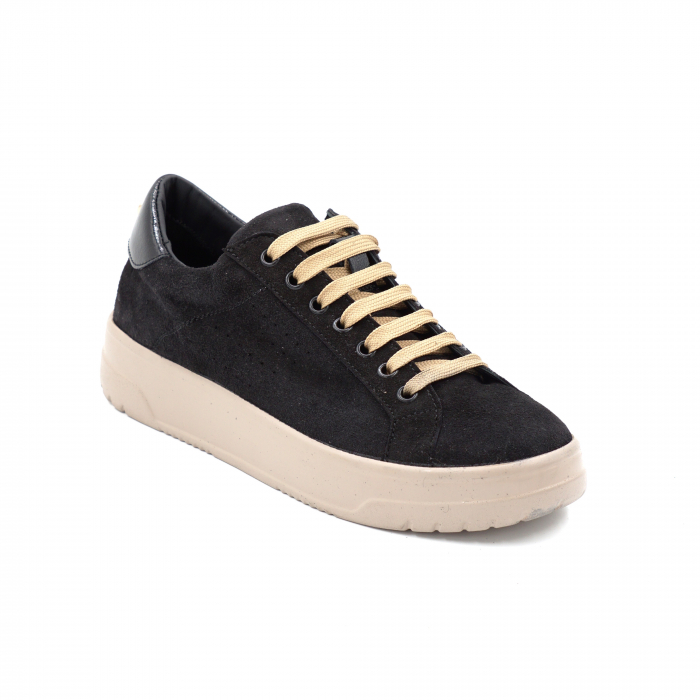 Pantofi dama tip adidas din piele naturala intoarsa si lacuita neagra cu varf rotund si talpa de 3 cm 60521-1-24 [2]