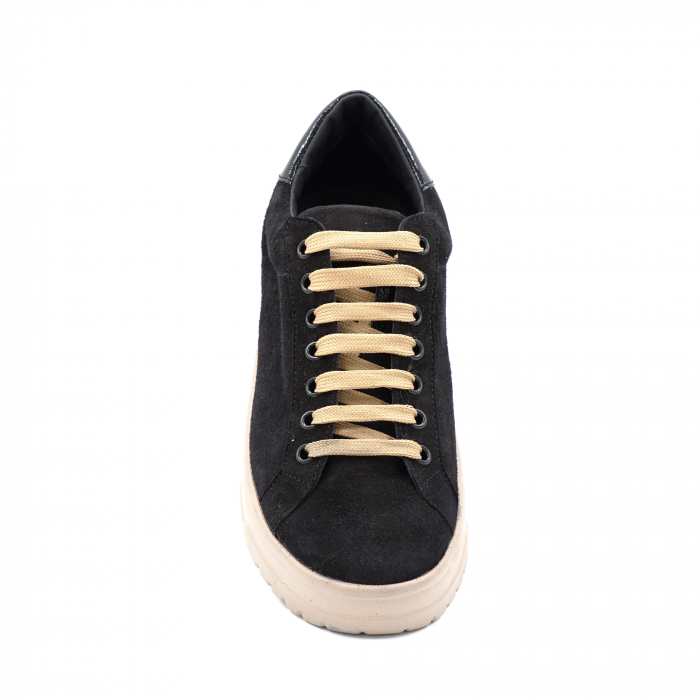 Pantofi dama tip adidas din piele naturala intoarsa si lacuita neagra cu varf rotund si talpa de 3 cm 60521-1-24 [5]