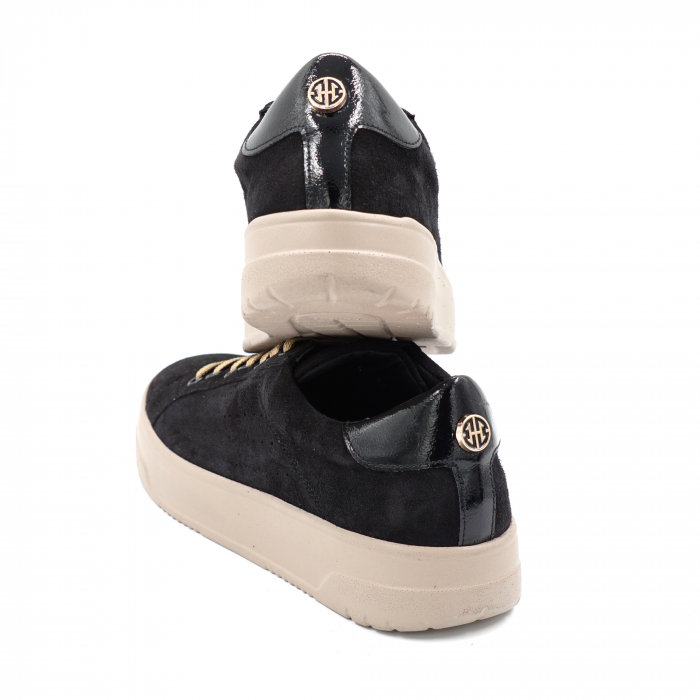 Pantofi dama tip adidas din piele naturala intoarsa si lacuita neagra cu varf rotund si talpa de 3 cm 60521-1-24 [6]