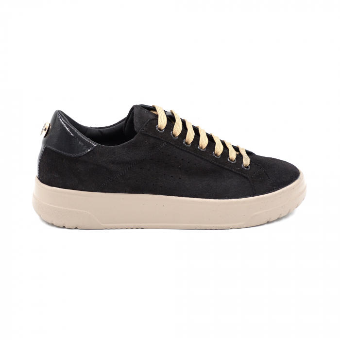 Pantofi dama tip adidas din piele naturala intoarsa si lacuita neagra cu varf rotund si talpa de 3 cm 60521-1-24 [3]