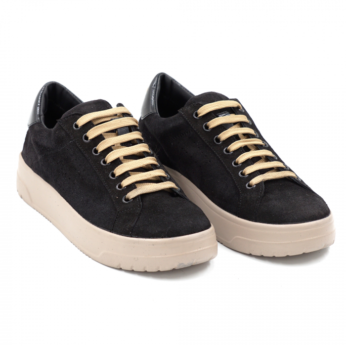Pantofi dama tip adidas din piele naturala intoarsa si lacuita neagra cu varf rotund si talpa de 3 cm 60521-1-24 [4]