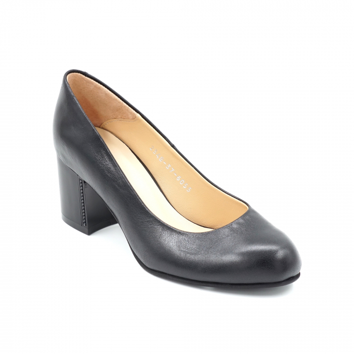 Pantofi dama din piele naturala neagra cu varf rotund si toc mic gros 6 cm 6055-1-24 [4]