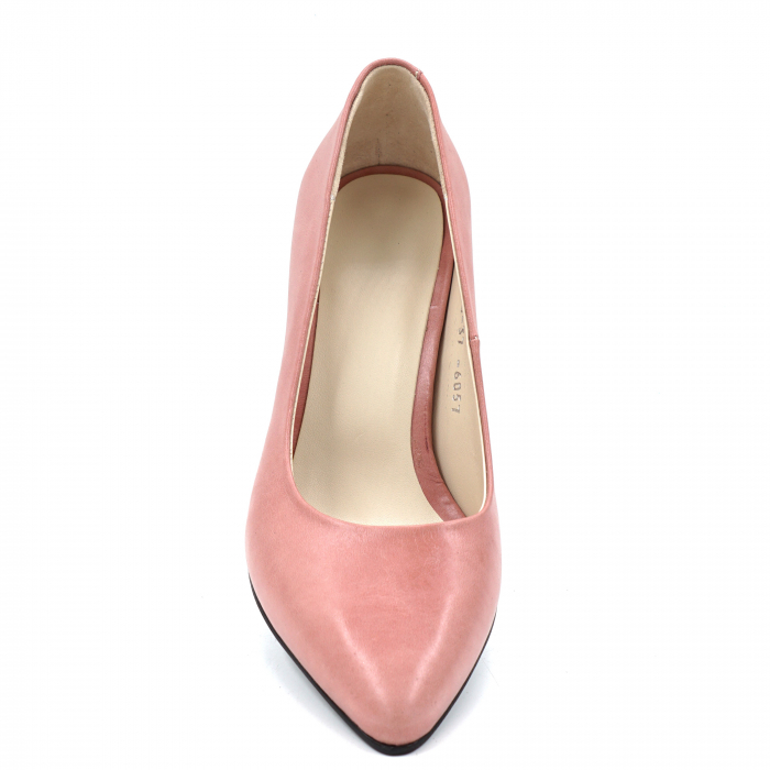 Pantofi dama din piele naturala nude roz cu varf ascutit stileto si toc mic gros 6 cm 6057-6-24 toc [6]