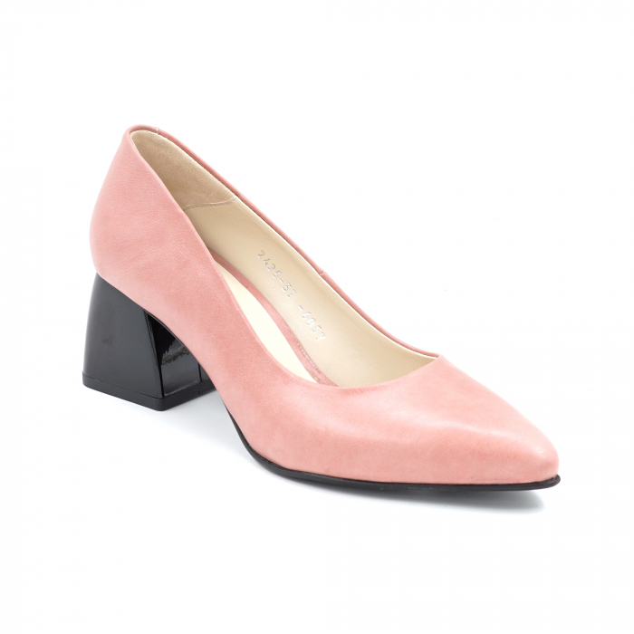Pantofi dama din piele naturala nude roz cu varf ascutit stileto si toc mic gros 6 cm 6057-6-24 toc [2]