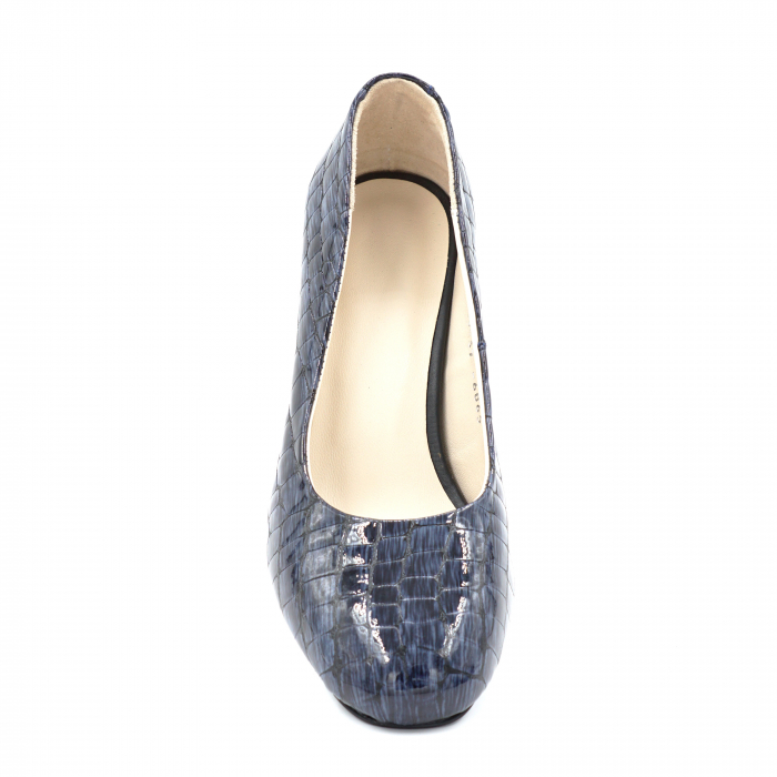 Pantofi dama din piele naturala croco lacuit bleumaren cu varf rotund si toc mic gros 6 cm 6065-3-24 [5]