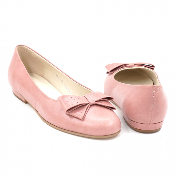 Pantofi dama tip balerini din piele naturala roz inchis cu varf rotund si toc mic gros imbracat 1 cm 62420-3-24 [3]