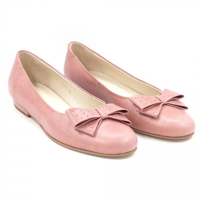 Pantofi dama tip balerini din piele naturala roz inchis cu varf rotund si toc mic gros imbracat 1 cm 62420-3-24 [4]