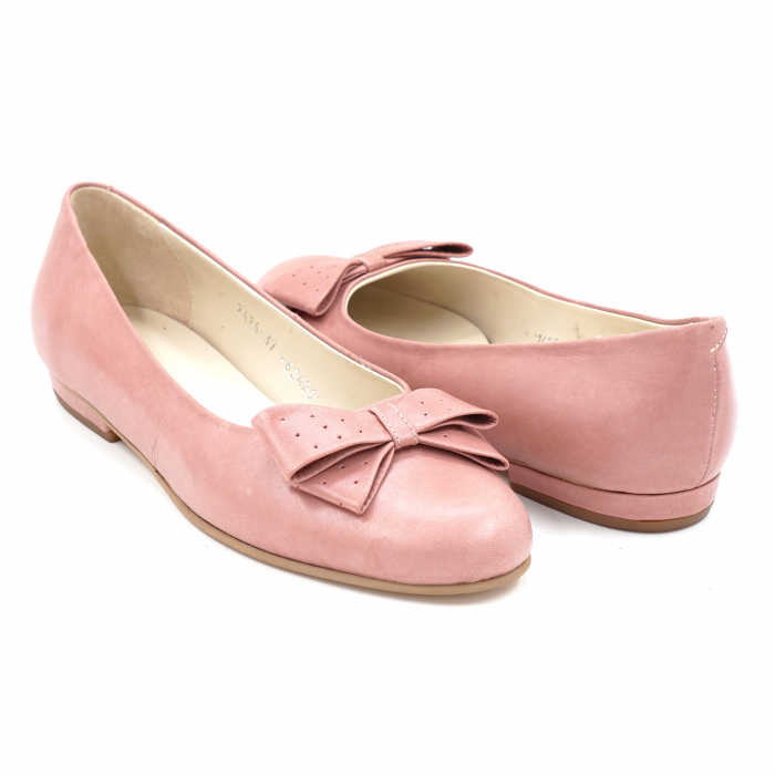 Pantofi dama tip balerini din piele naturala roz inchis cu varf rotund si toc mic gros imbracat 1 cm 62420-3-24 [5]