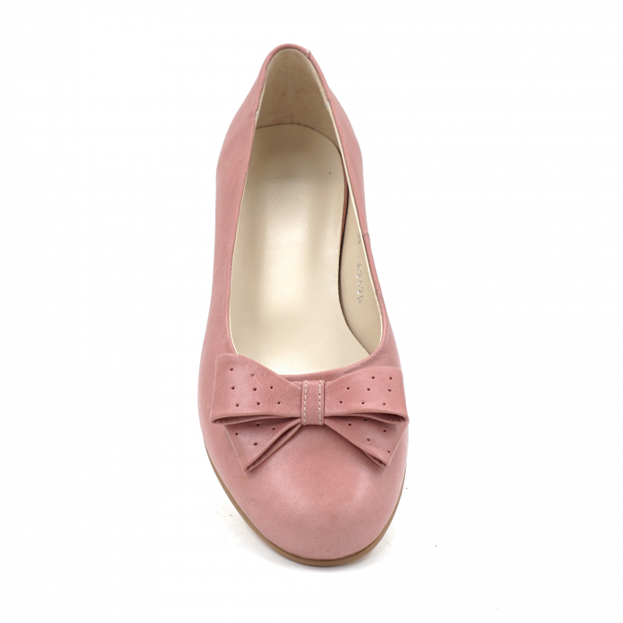 Pantofi dama tip balerini din piele naturala roz inchis cu varf rotund si toc mic gros imbracat 1 cm 62420-3-24 [6]