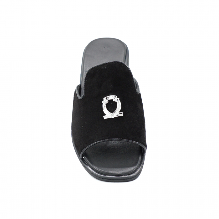 Papuci dama din piele naturala intoarsa neagra cu varf rotund si talpa 1 cm 11920-25 [5]