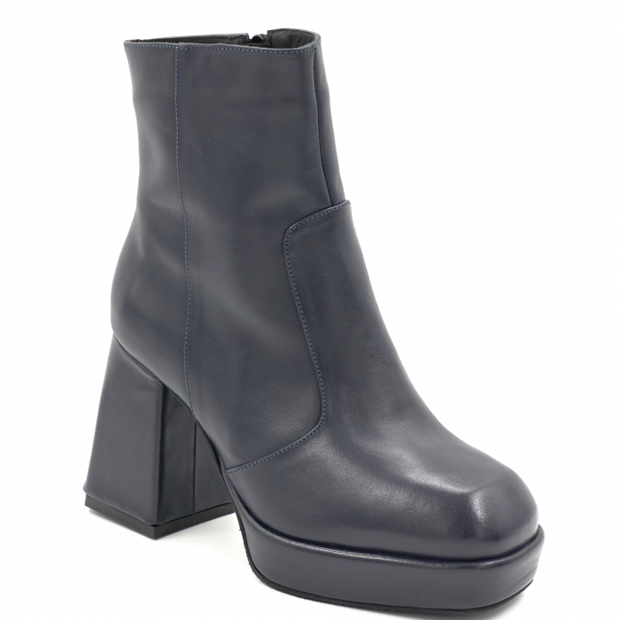 Ghete dama elegante din piele naturala neagra cu varf patrat, platforma 3 cm si toc inalt  gros imbracat 9 cm  70224-24 [2]
