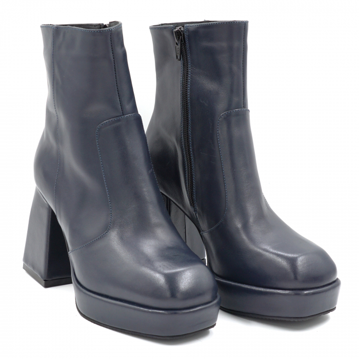 Ghete dama elegante din piele naturala neagra cu varf patrat, platforma 3 cm si toc inalt  gros imbracat 9 cm  70224-24 [3]