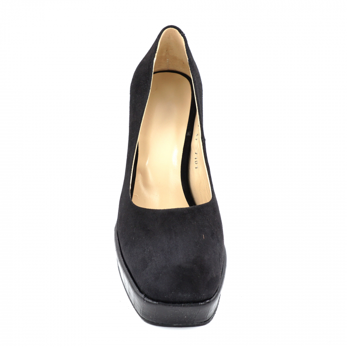 Pantofi dama din piele naturala intoarsa si lacuita neagra cu varf patrat, platforma 2 cm si toc inalt gros imbracat 9 cm 7101-1-24 [5]