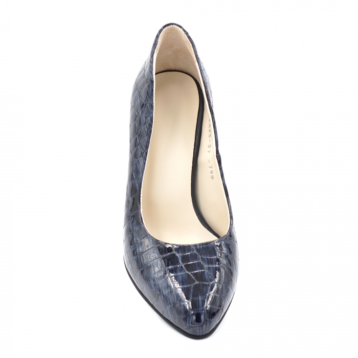 Pantofi dama din piele naturala lacuita bleumaren cu varf ascutit si toc mediu gros 8 cm 799-24 [5]