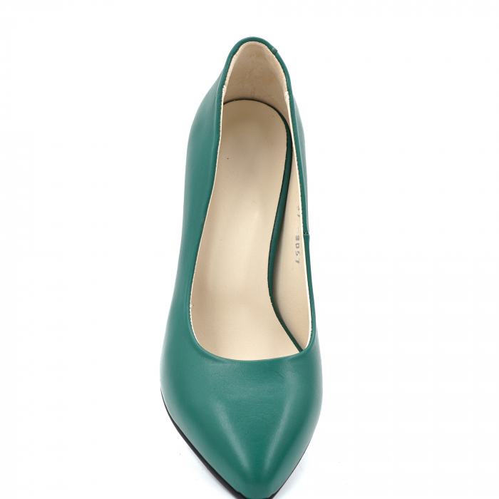 Pantofi dama din piele naturala verde menta cu varf ascutit stileto si toc mediu gros 8 cm 8057-12-24 [6]