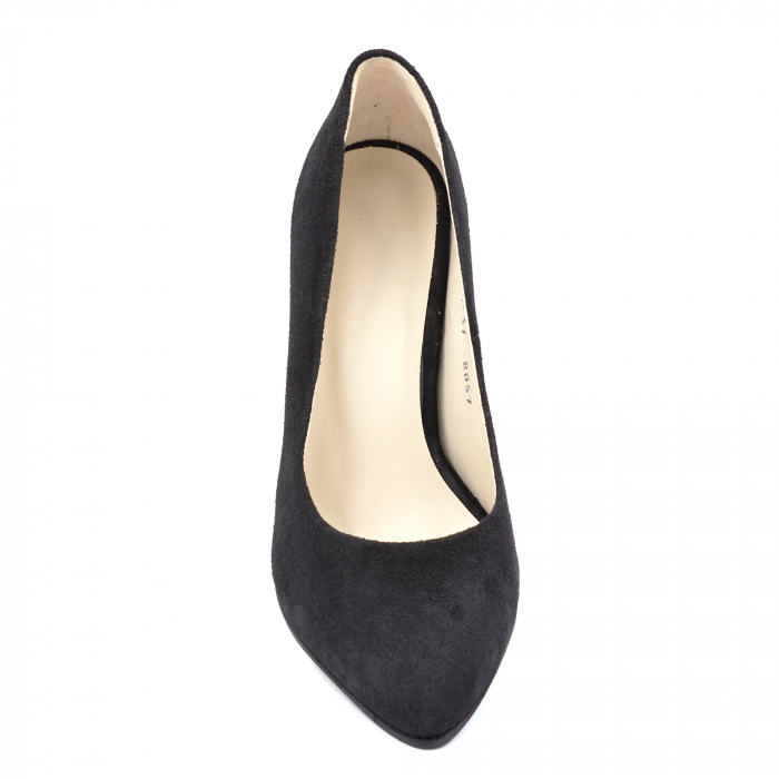 Pantofi dama din piele naturala intoarsa neagra si cu imprimeu multicolor cu varf ascutit stileto si toc mediu gros imbracat 8 cm 8057-13-24 [5]