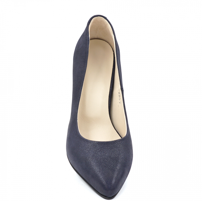 Pantofi dama din piele naturala neagra sidef cu varf ascutit stileto si toc mediu gros 8 cm 8057-15-24 [6]