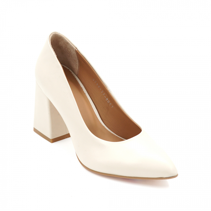 Pantofi dama din piele naturala nude bej cu varf ascutit stileto si toc mediu gros imbracat 8 cm 8057- 24 [2]