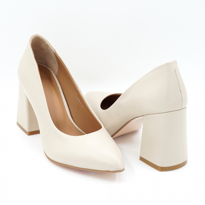 Pantofi dama din piele naturala nude bej cu varf ascutit stileto si toc mediu gros imbracat 8 cm 8057- 24 [4]