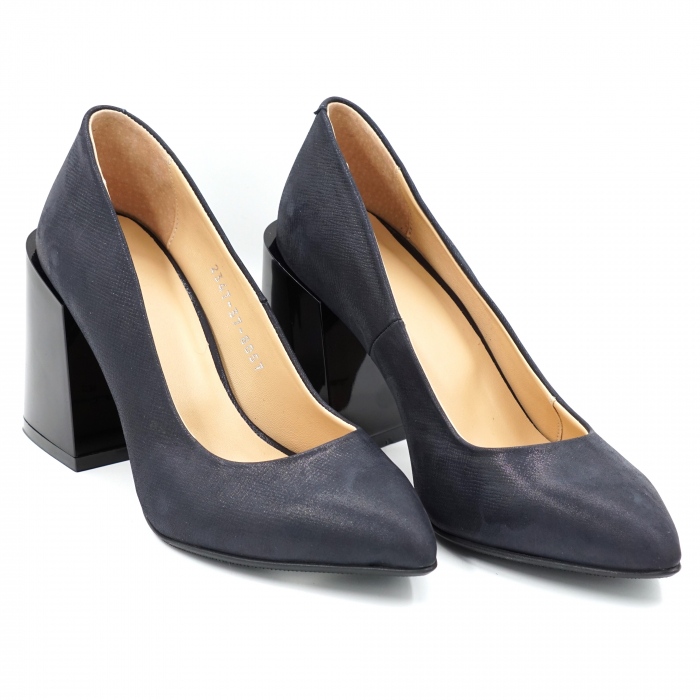 Pantofi dama din piele naturala bleumaren sidef cu varf ascutit stileto si toc mediu gros 8 cm 8057-3-24 [3]