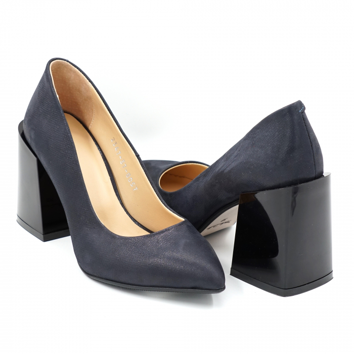 Pantofi dama din piele naturala bleumaren sidef cu varf ascutit stileto si toc mediu gros 8 cm 8057-3-24 [4]