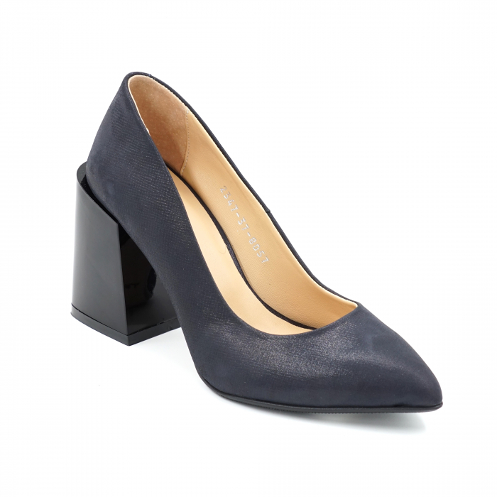 Pantofi dama din piele naturala bleumaren sidef cu varf ascutit stileto si toc mediu gros 8 cm 8057-3-24 [2]