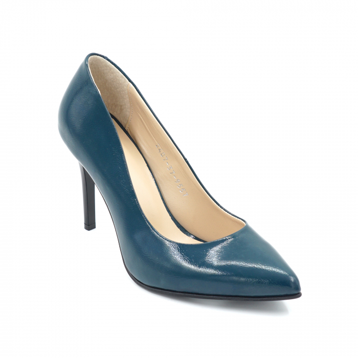 Pantofi dama din piele naturala lacuita verde smarald cu varf ascutit stileto si toc inalt subtire 9 cm 9557-4-24 [3]
