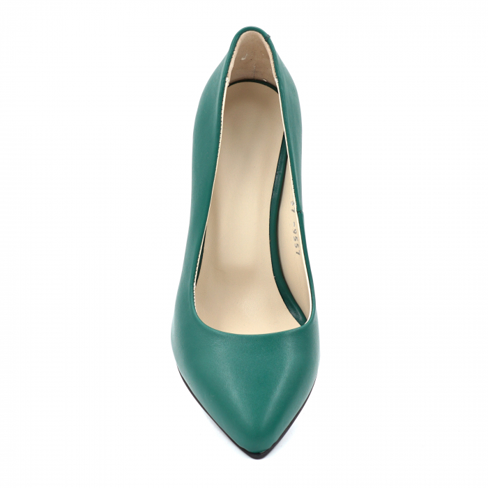 Pantofi dama din piele naturala verde menta si cu imprimeu multicolor cu varf ascutit stileto si toc inalt gros imbracat 9 cm 9557-5-24 [3]
