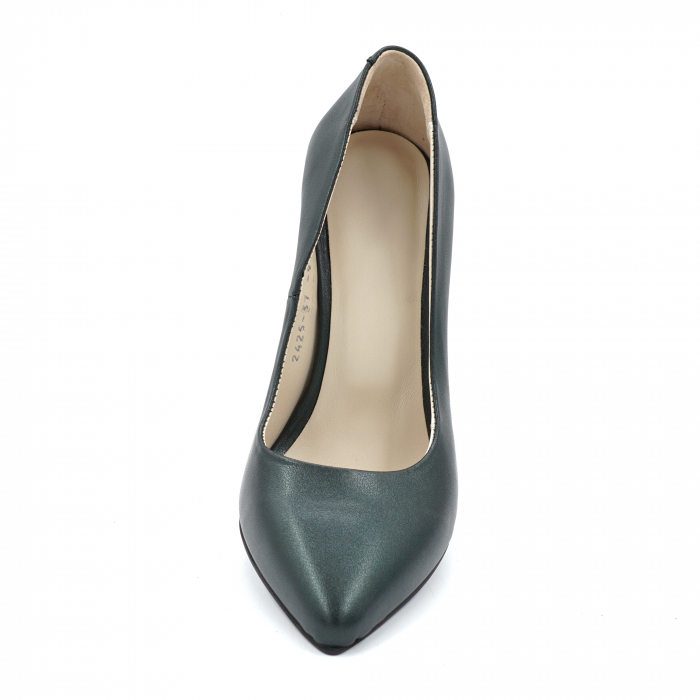 Pantofi dama din piele naturala verde smarald sidefat cu varf ascutit stileto si toc inalt subtire 9 cm 9557-6-24 [4]