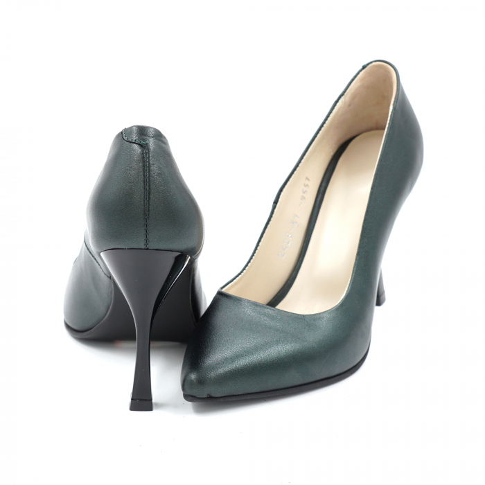 Pantofi dama din piele naturala verde smarald sidefat cu varf ascutit stileto si toc inalt subtire 9 cm 9557-6-24 [5]