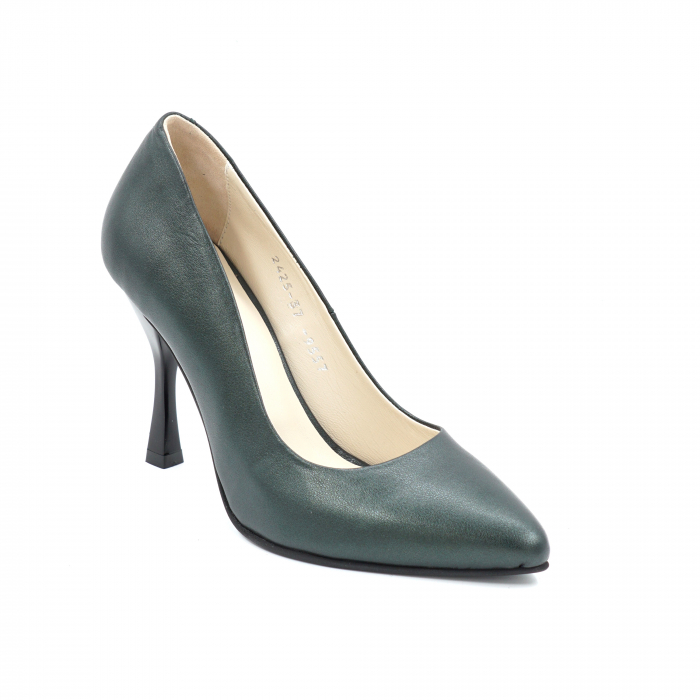 Pantofi dama din piele naturala verde smarald sidefat cu varf ascutit stileto si toc inalt subtire 9 cm 9557-6-24 [6]