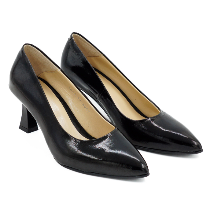 Pantofi dama din piele naturala lacuita neagra, cu varf ascutit stiletto si toc mic subtire de 6 cm 6057-14-26 [3]
